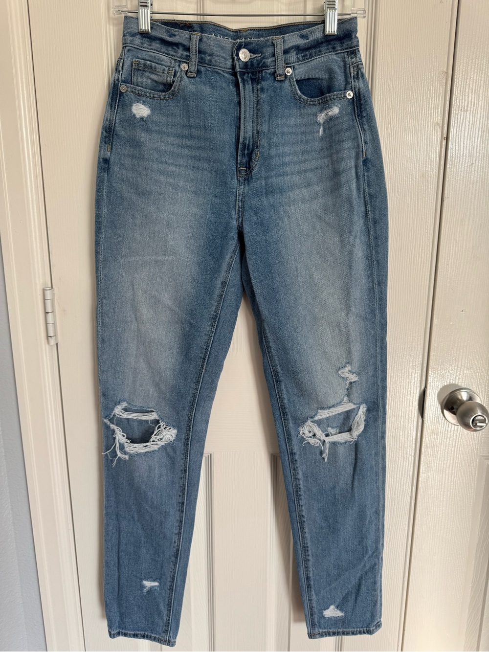 American Eagle Outfitters Distressed Mom Jeans - Blue